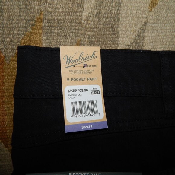 NWT Woolrich 36 x 32 Black Straight Fit 5 Pocket Pants - Picture 3 of 8